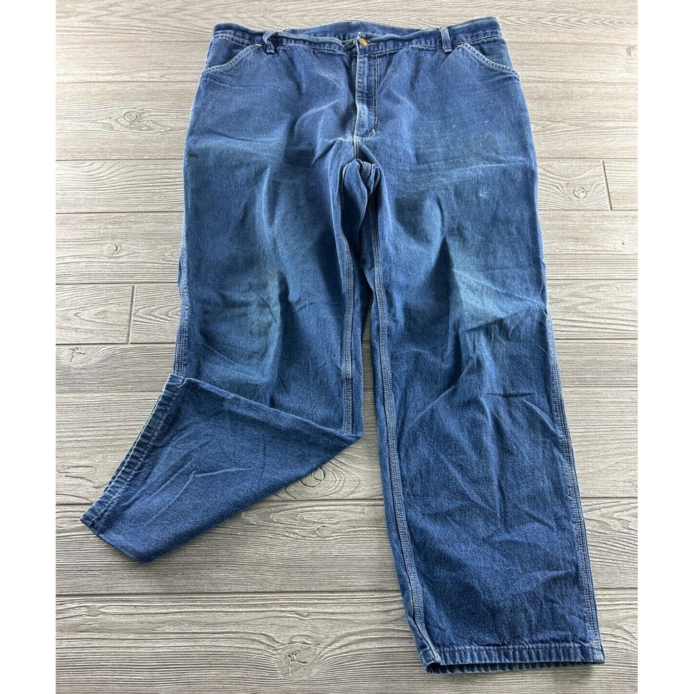 Mens Carhartt Dungaree Fit Carpenter Jeans Size 42X32 Dark Wash Baggy